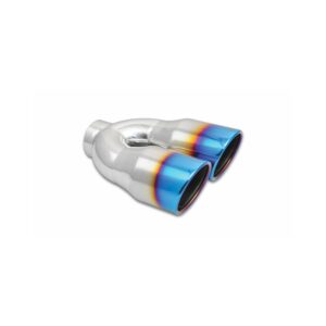 VIBRANT PERFORMANCE 2.5" ID Dual 3.5" OD Round SS Tips (Single Wall, Angle Cut) with Burnt Blue Finish