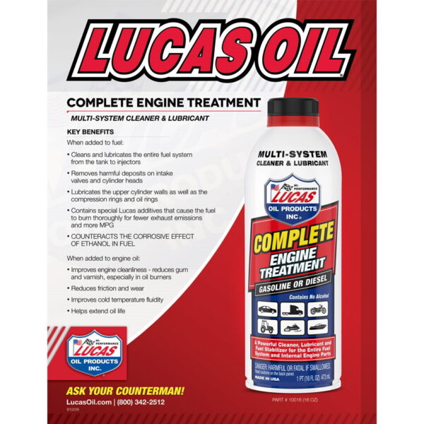 LUCAS Complete Engine & Fuel Cleaning Treatment 16fl oz 473ml - Image 2