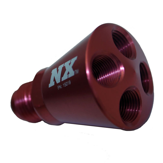 NITROUS EXPRESS 4 PORT SHOWERHEAD DIST BLOCK W/6AN INLET (RED)