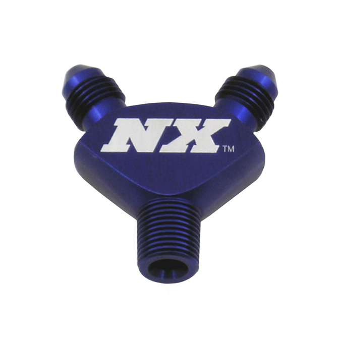 NITROUS EXPRESS 1/8NPT x 3AN x 3AN  BILLET PURE-FLO  Y  FITTING (BLUE)
