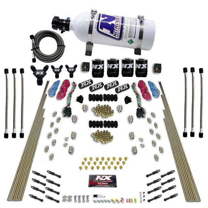 NITROUS EXPRESS 8 CYL DRY DIRECT PORT, DUAL STAGE, 4 SOLENOIDS, WITH 5LB BOTTLE (200-600HP)
