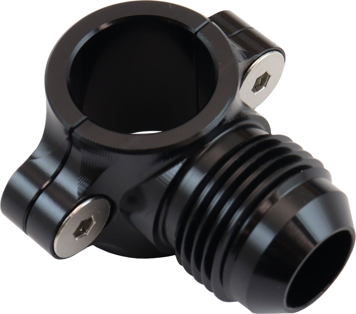 AEROFLOW CLAMP ON 3/8" HARD LINE TO -6 -6AN MALE AN ADAPTER BLACK