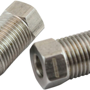Pair of Aeroflow stainless steel long inverted flare tube nuts M10 by 1.0mm to 3/16 inch hard line AF366L