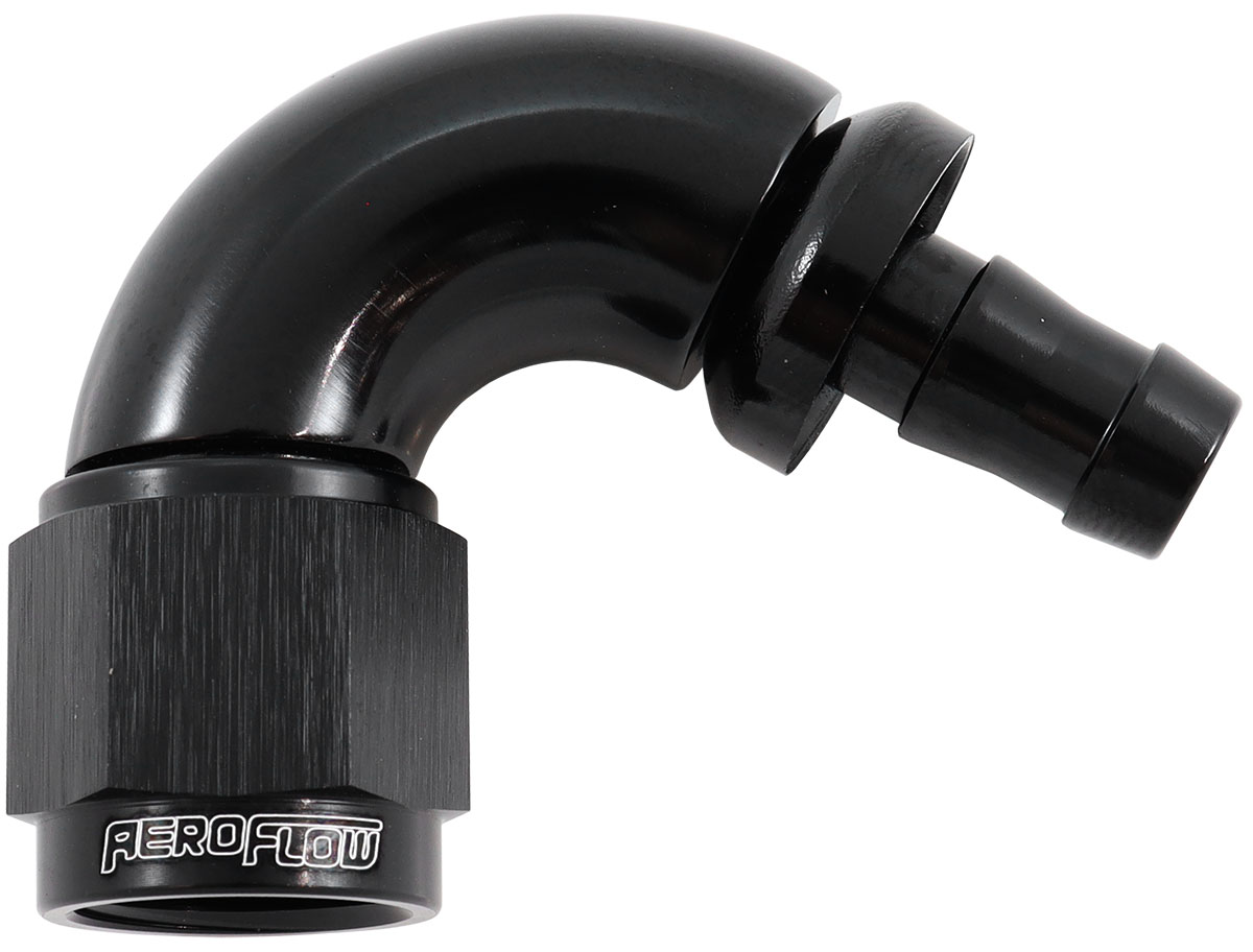 AEROFLOW -6AN TO 5/16" BARB 120 DEGREE FULL FLOW PUSH LOCK BLACK