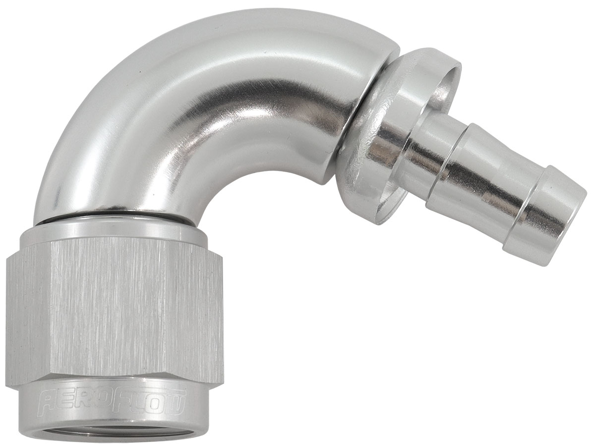 AEROFLOW -6AN TO 5/16" BARB 120 DEGREE FULL FLOW PUSH LOCK SILVER