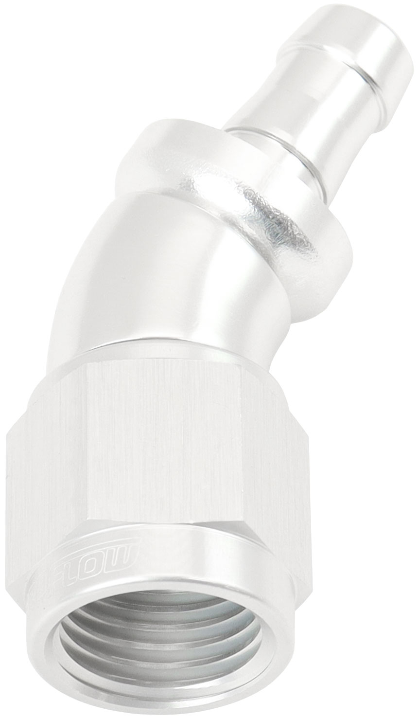 AEROFLOW -6AN TO 5/16" BARB 30 DEG FULLFLOW PUSH LOCK SILVER
