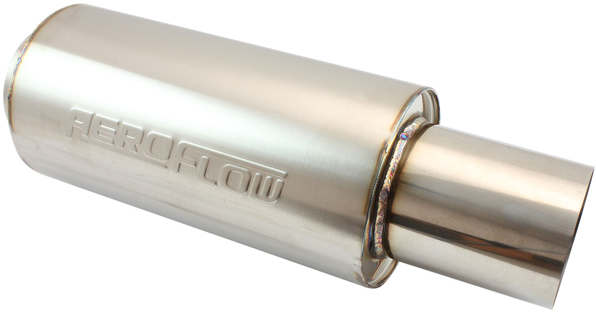 AEROFLOW 3.5" ROUND MUFFLER CENTRE 18" LENGTH 6" DIA 5" TIP S/S
