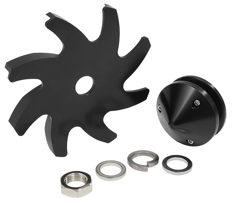 AEROFLOW BILLET ALTERNATOR PULLEY & FANWITH NOSE COVER, BLACK