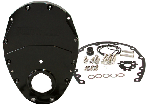AEROFLOW SB CHEV 350 V6 2 PIECE TIMING COVER KIT BILLET BLACK