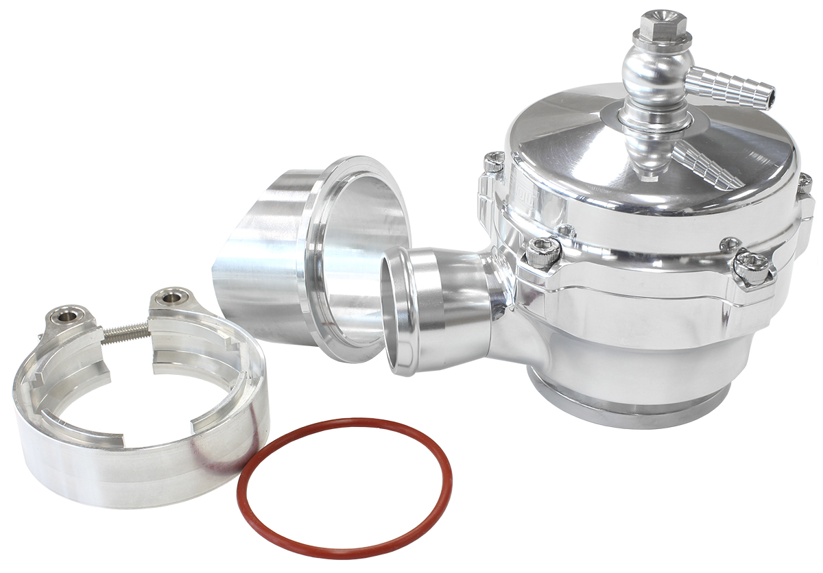 AEROFLOW 50mm PLUMB BACK BLOW OFF VALVEPOLISHED V-BAND WITH 34MM BARB