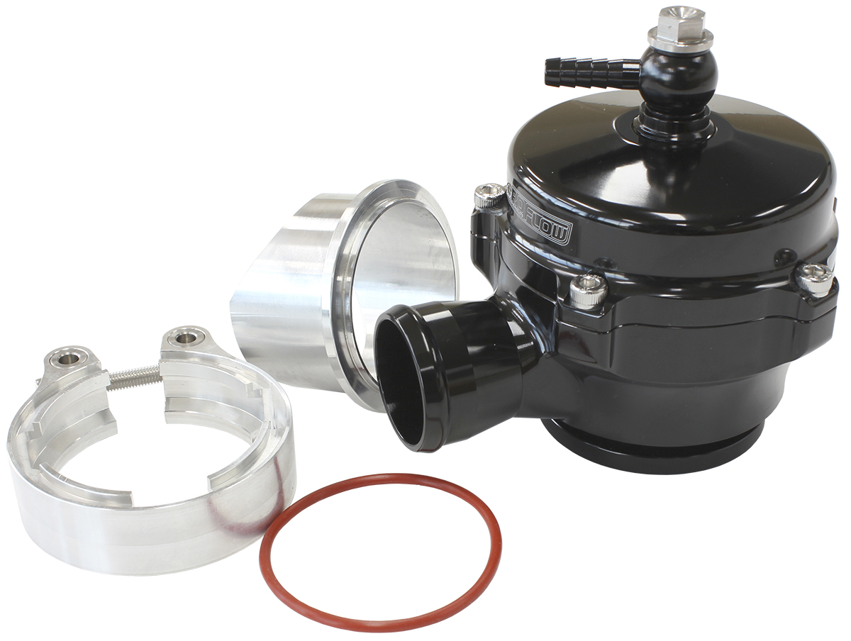 AEROFLOW 50mm PLUMB BACK BLOW OFF VALVEBLACK V-BAND WITH 34MM BARB