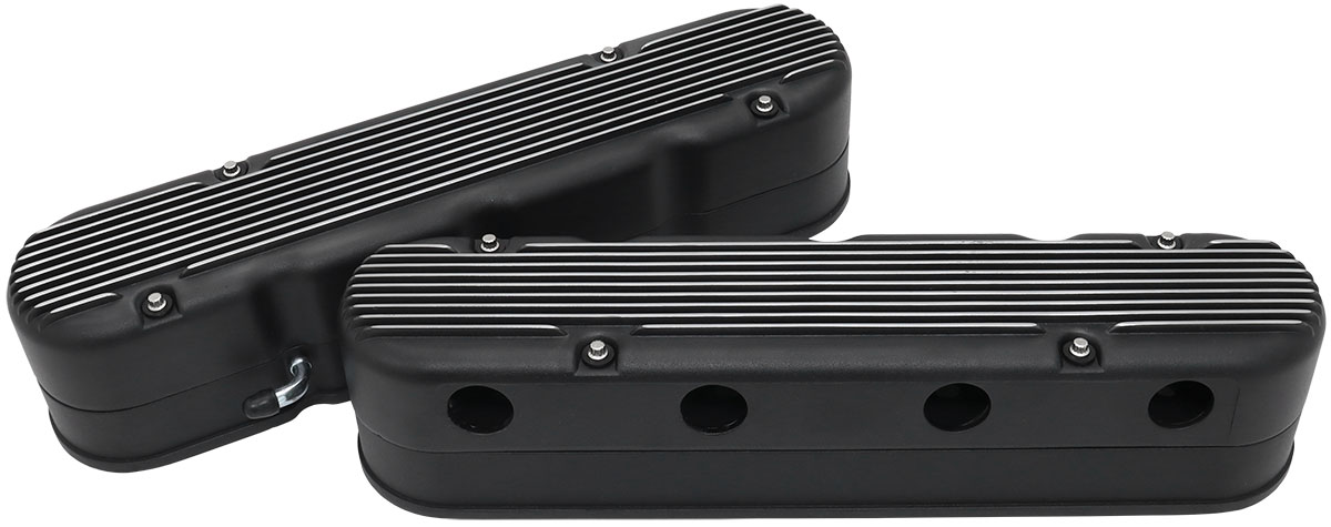 AEROFLOW GM LS 2 PIECE VALVE COVERS CAST TALL RETRO FINNED BLACK