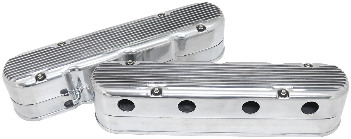 AEROFLOW GM LS 2 PIECE VALVE COVERS CAST TALL RETRO FINNED POLISHE