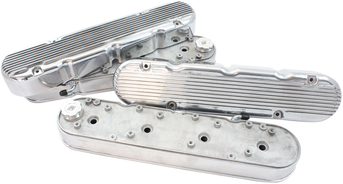 AEROFLOW GM LS 2 PIECE VALVE COVERS CAST TALL RETRO FINNED POLISHE - Image 2