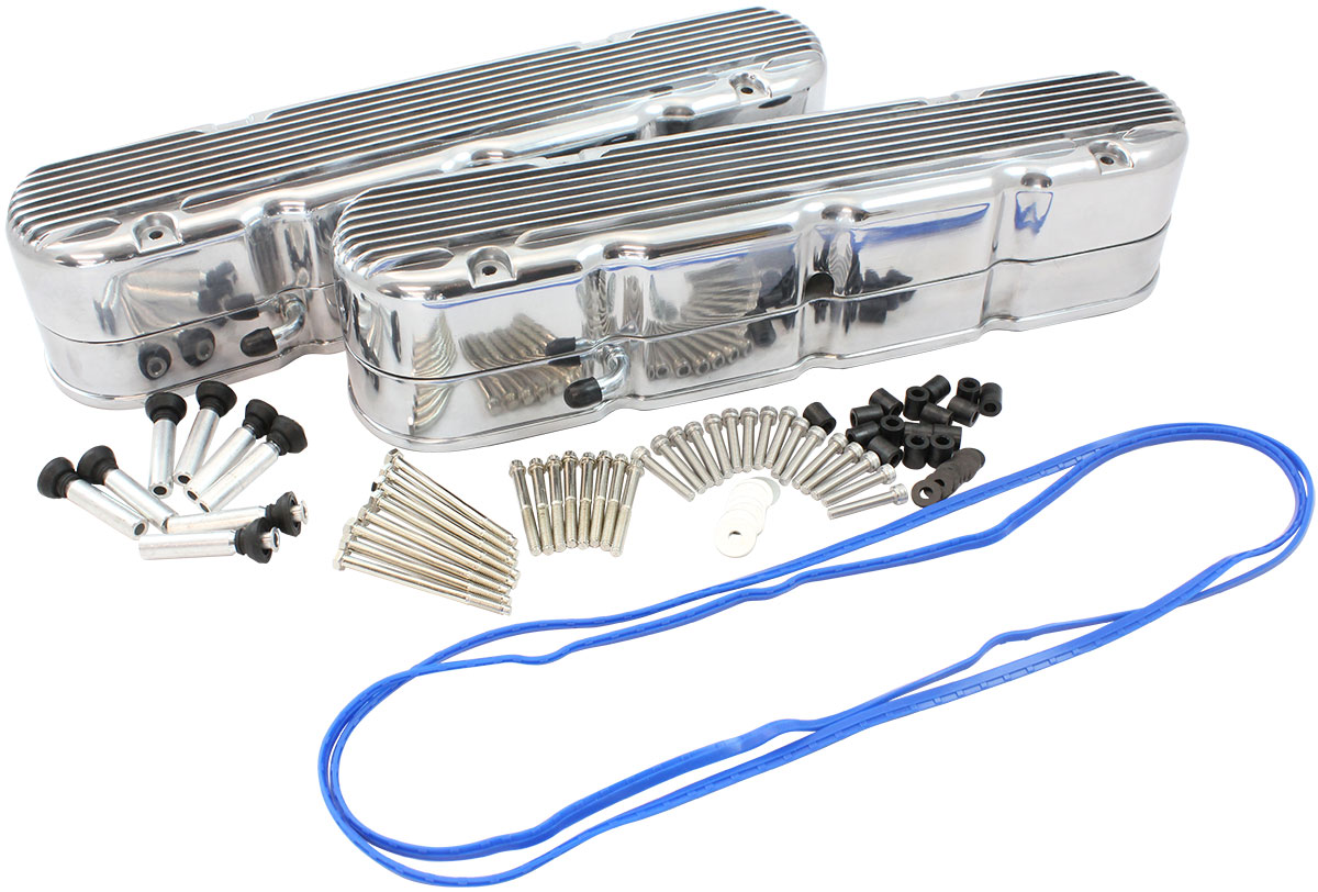 AEROFLOW GM LS 2 PIECE VALVE COVERS CAST TALL RETRO FINNED POLISHE - Image 3