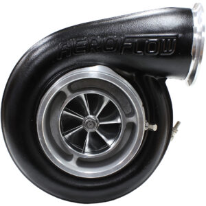 Aeroflow Boosted 7575 1.10 A/R T4 twin entry turbocharger with high-temperature black coated compressor cover and V-band outlet