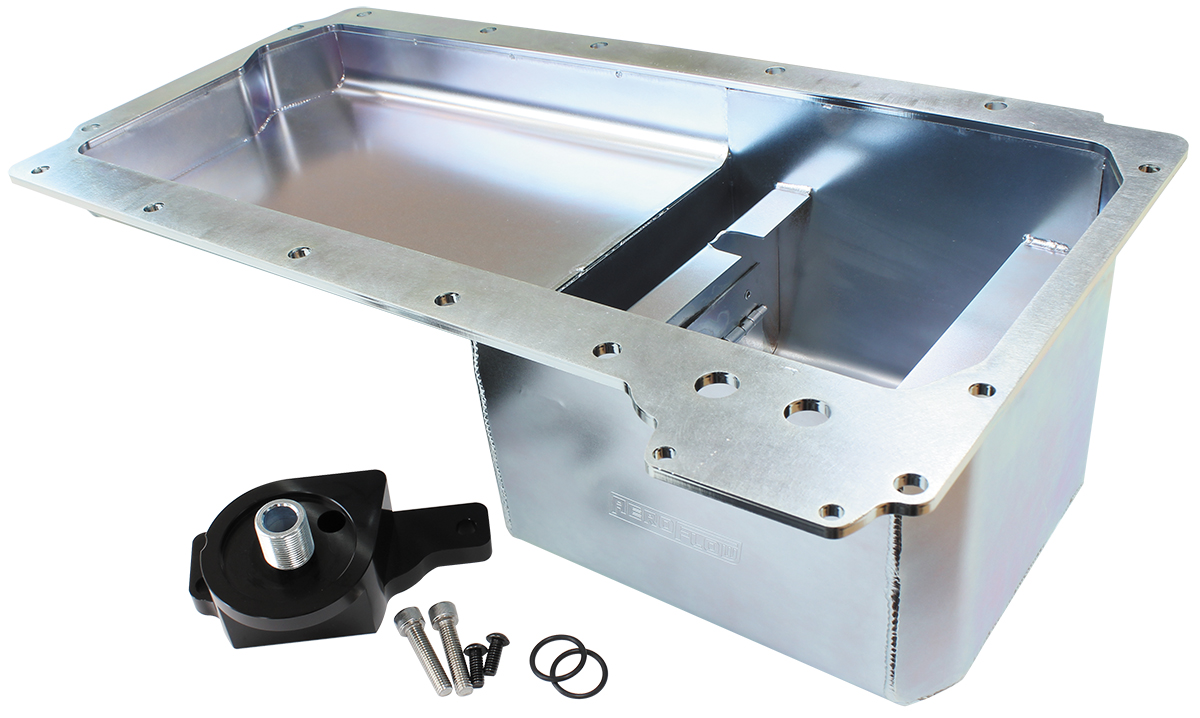 AEROFLOW GM LS FAB PAN WITH OIL FILTER REAR SUMP HQ-WB STYLE PAN