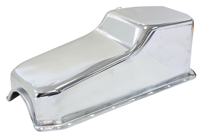 AEROFLOW STEEL STOCK OIL PAN SBC CHROM LH/SIDE DIPSTICK REAR SUMP