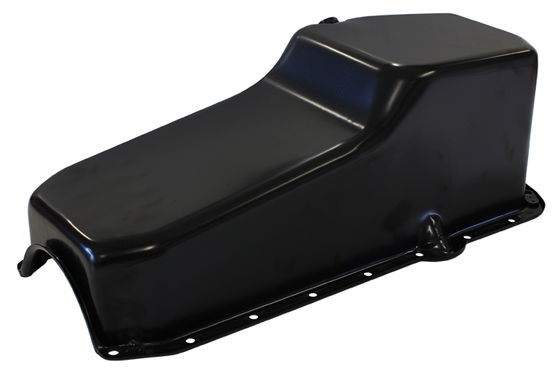 AEROFLOW STEEL STOCK OIL PAN SBC BLACK RH/SIDE DIPSTICK REAR SUMP