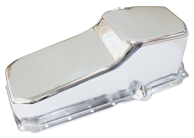 AEROFLOW STOCK OIL PAN SBC LATE '86 ON RH/SIDE DIPSTICK CHROME