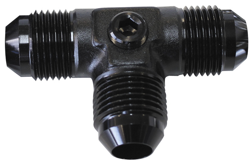 AEROFLOW MALE FLARE TEE -6AN WITH 1/8" PORT BLACK ALL SIDES MALE AN