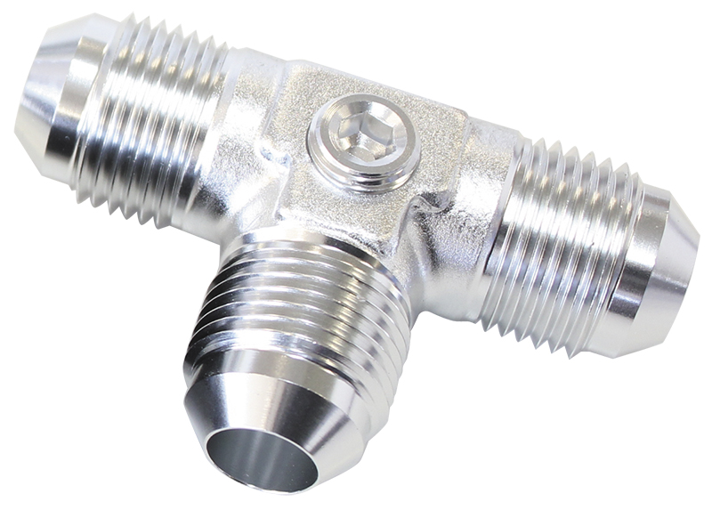 AEROFLOW MALE FLARE TEE -6AN WITH 1/8" PORT SILVER ALL SIDES MALE AN
