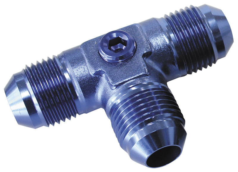 AEROFLOW MALE FLARE TEE -8AN WITH 1/8" PORT BLUE ALL SIDES MALE AN