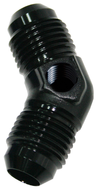 AEROFLOW Male -6 45 Deg Union With 1/8"port Black