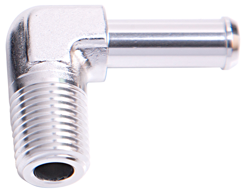 AEROFLOW 90 DEG 1/8" NPT TO 1/4" BARB SILVER 90 DEG MALE TO MALE