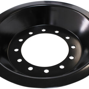 Aeroflow AF85-3010 polished aluminium fuel cell spill tray featuring 120mm bolt circle and 102mm cutout for overflow protection.