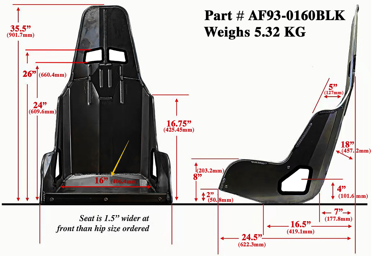 AEROFLOW PRO STREET ALUMINIUM RACE SEAT16" HIP WIDTH RAW FINISH - Image 3