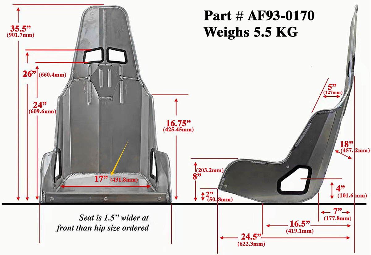 AEROFLOW PRO STREET ALUMINIUM RACE SEAT16" HIP WIDTH BLACK FINISH - Image 3