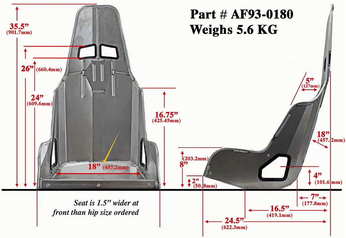 AEROFLOW PRO STREET ALUMINIUM RACE SEAT17" HIP WIDTH BLACK FINISH - Image 3