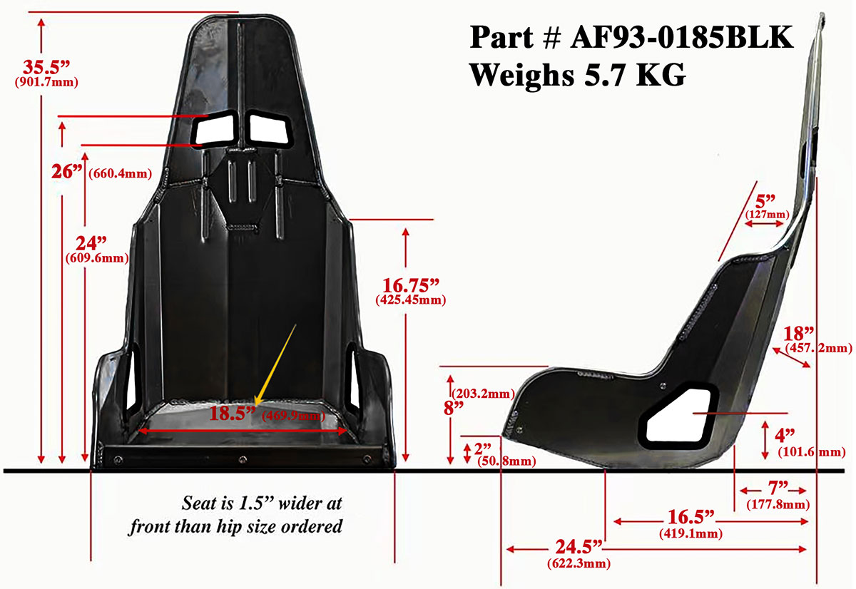 AEROFLOW PRO STREET ALUMINIUM RACE SEAT18.5" HIP WIDTH RAW FINISH - Image 3