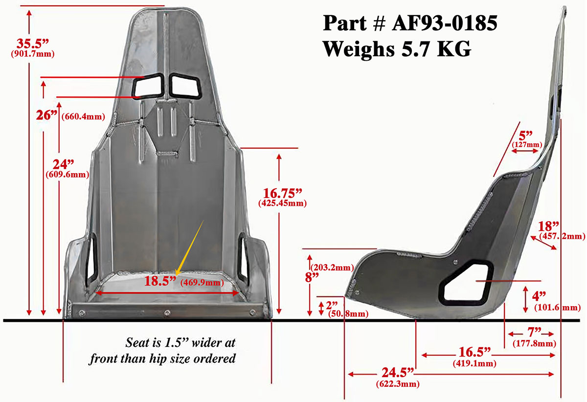 AEROFLOW PRO STREET ALUMINIUM RACE SEAT18" HIP WIDTH BLACK FINISH - Image 3