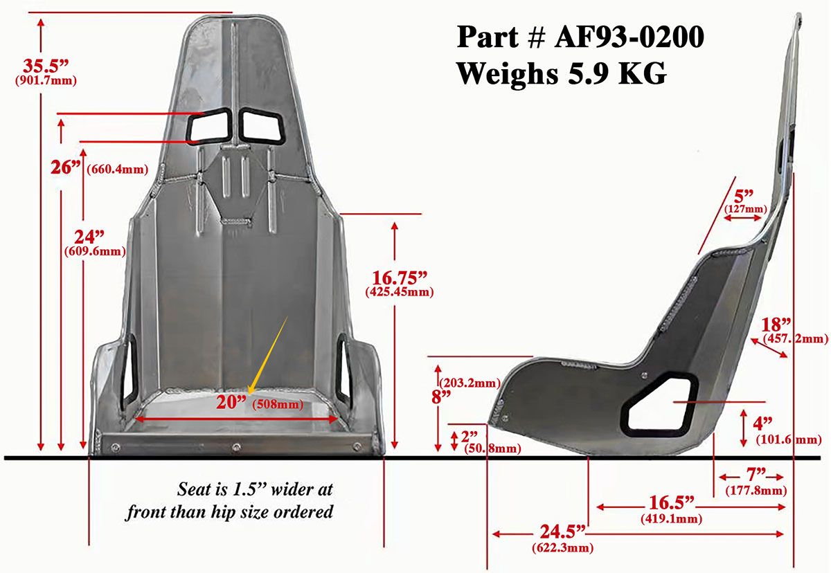 AEROFLOW PRO STREET ALUMINIUM RACE SEAT18.5" HIP WIDTH BLACK FINISH - Image 3