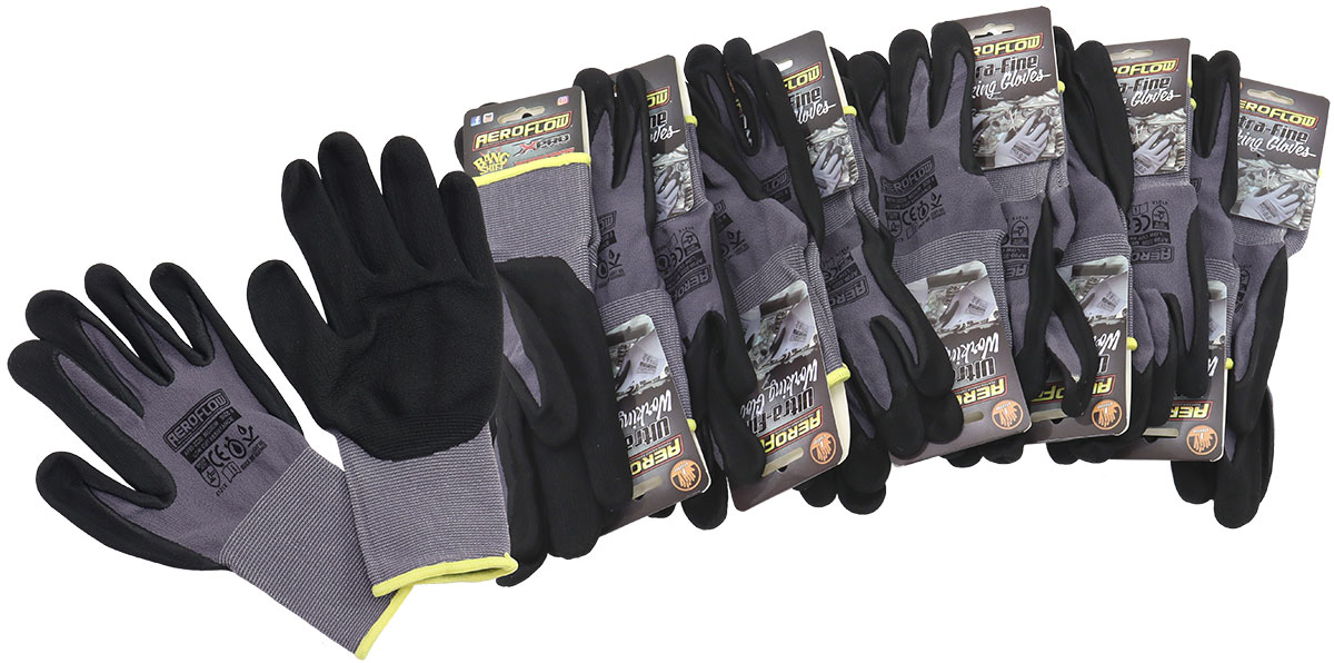 AEROFLOW MECHANIC GLOVES MEDIUM NITRILEFOAM 1 PAIR BLACK WORK SHOP