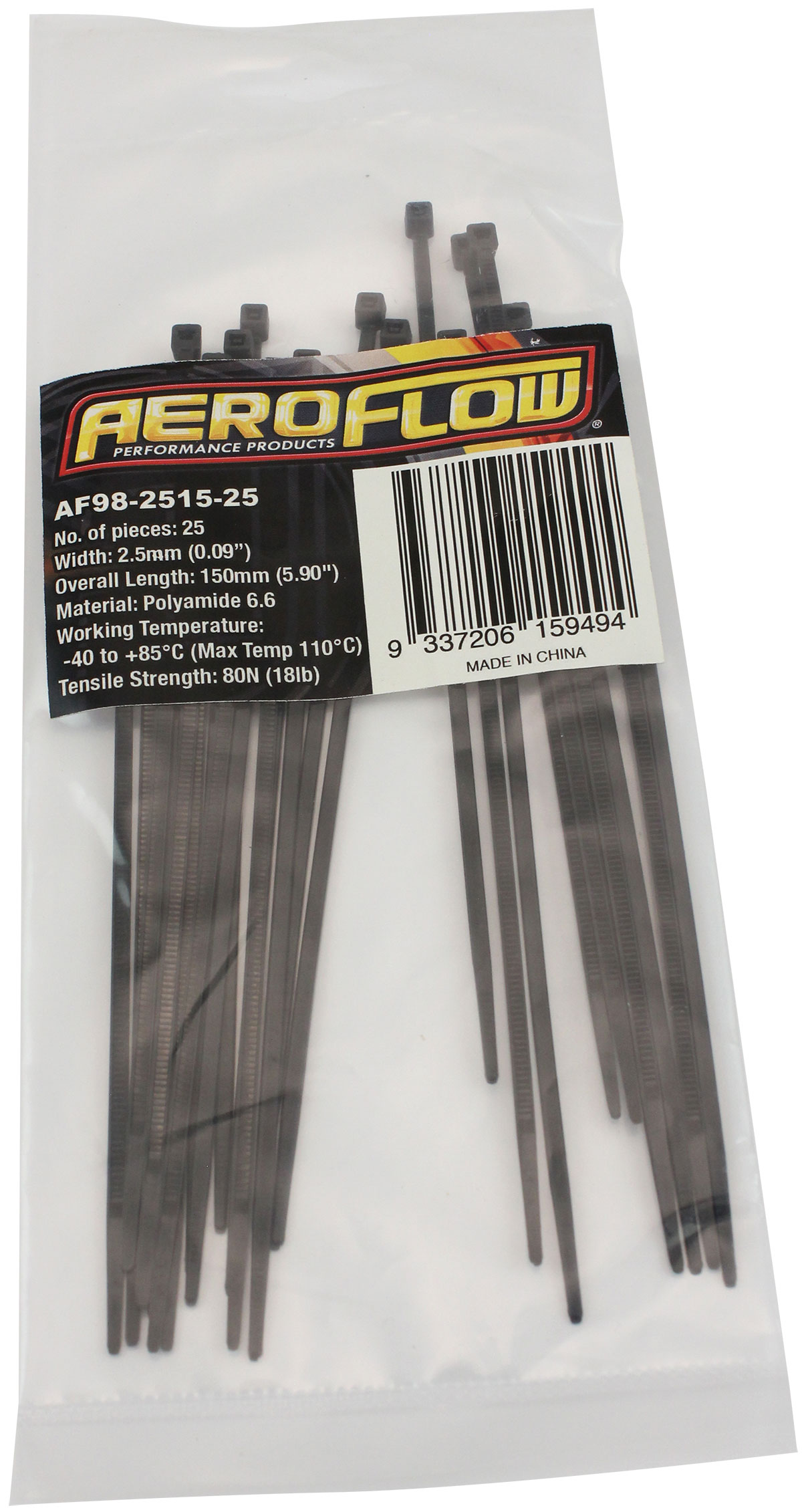 AEROFLOW CABLE TIES 2.5mm x 150mm 1000 PACK BLACK ZIP TIE PA66 - Image 3