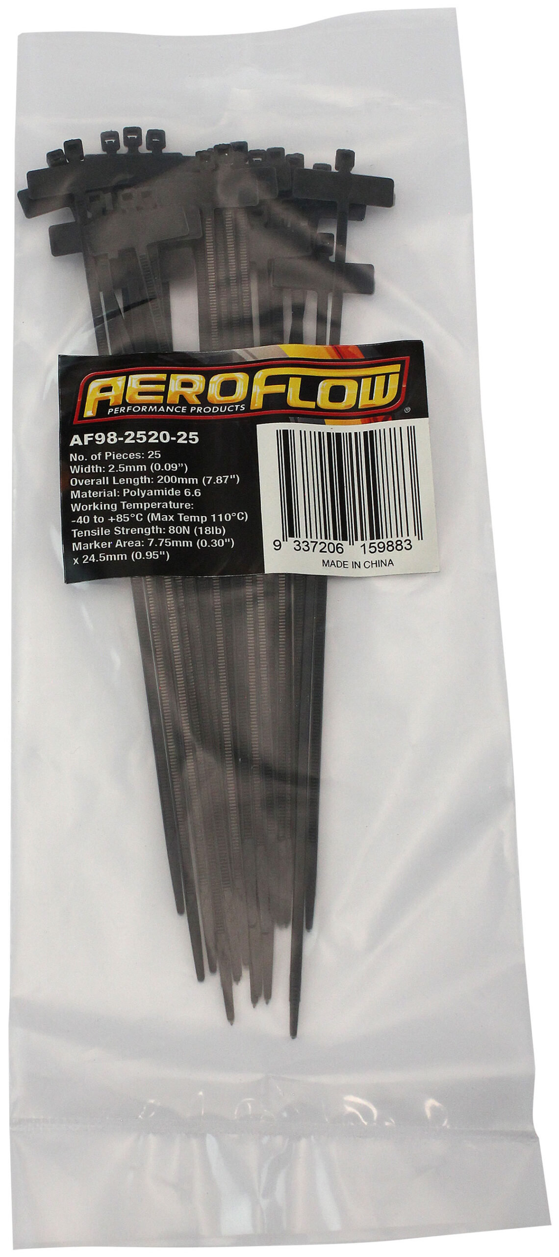 AEROFLOW MARKER CABLE TIES 2.5mmx 200mm1000 PACK WHITE ZIP TIE PA66 - Image 3