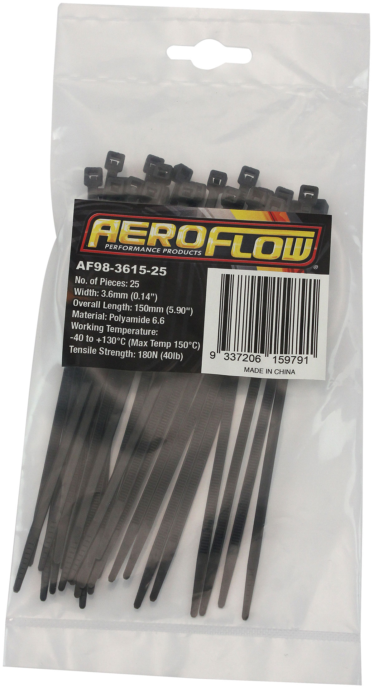 AEROFLOW HIGH TEMP CABLE TIES 3.6x150mm1000 PACK BLACK ZIP TIE PA46 - Image 3