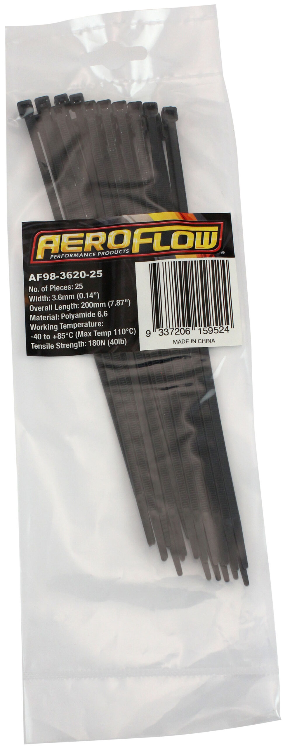 AEROFLOW CABLE TIES 3.6mm x 200mm 1000 PACK BLACK ZIP TIE PA66 - Image 2