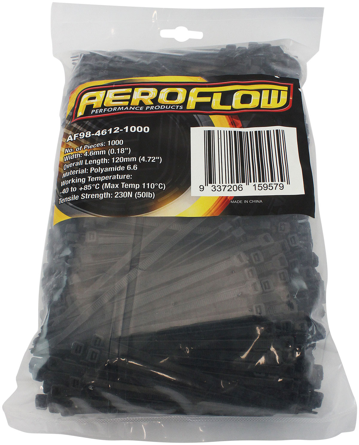 AEROFLOW CABLE TIES 4.6mm x 120mm 100 PACK BLACK ZIP TIE PA66 - Image 3
