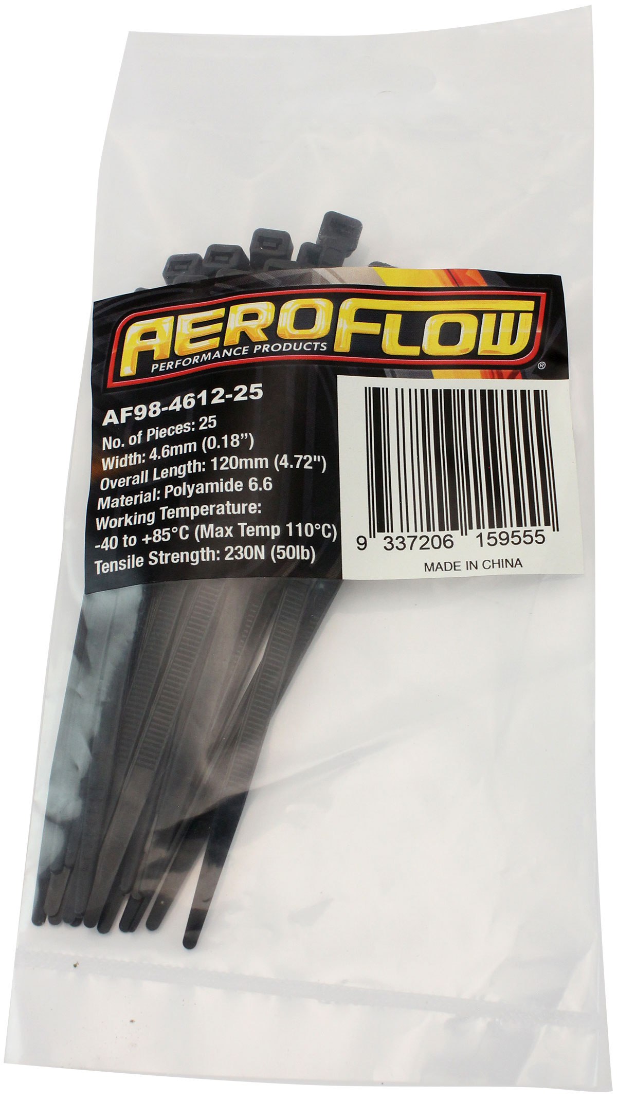 AEROFLOW CABLE TIES 4.6mm x 120mm 1000 PACK BLACK ZIP TIE PA66 - Image 3