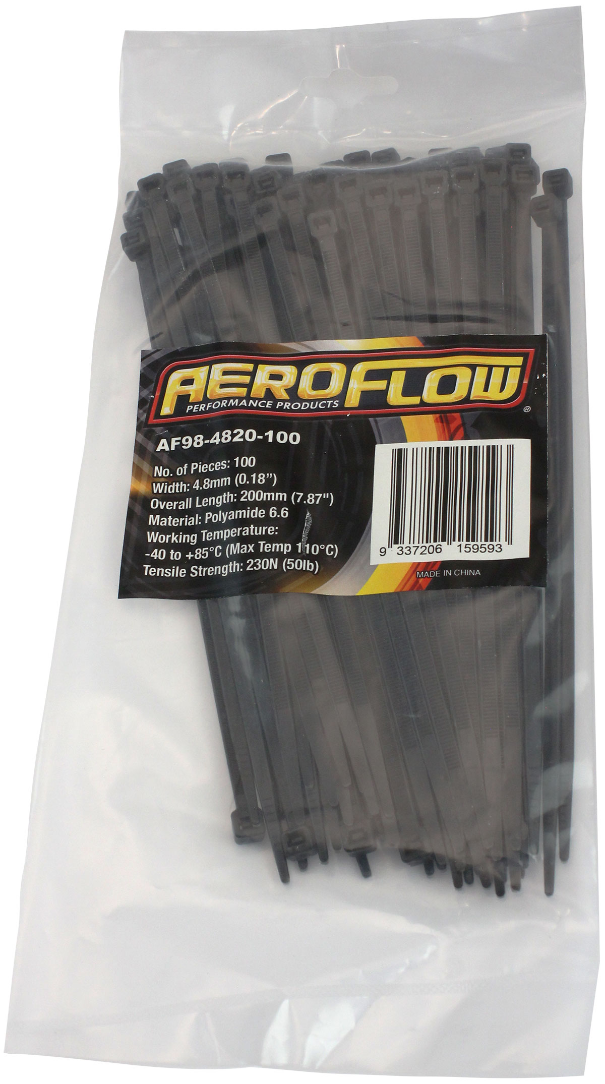 AEROFLOW CABLE TIES 4.6mm x 120mm 25 PACK BLACK ZIP TIE PA66 - Image 3