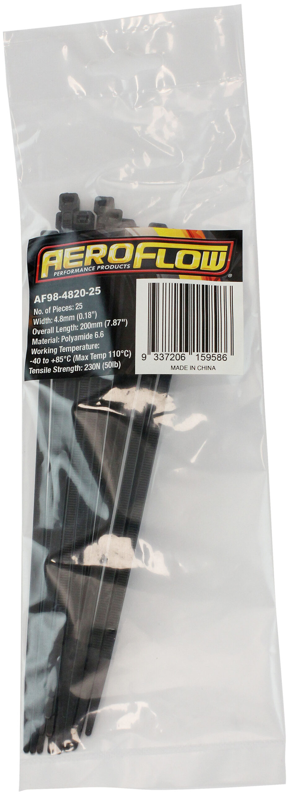 AEROFLOW CABLE TIES 4.8mm x 200mm 1000 PACK BLACK ZIP TIE PA66 - Image 3