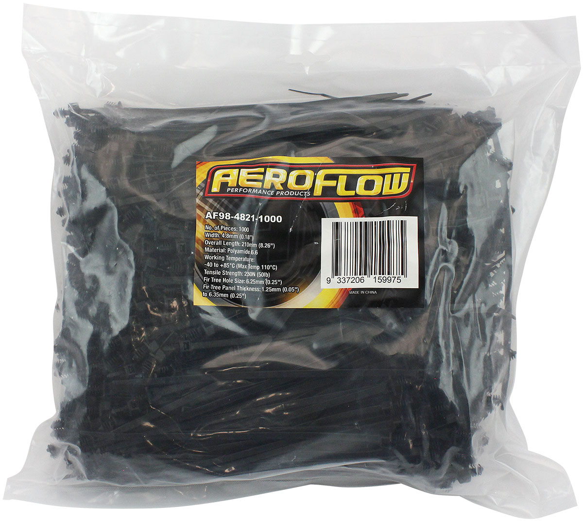 AEROFLOW FIR TREE CABLE TIE 4.8x210mm FIXED 100 PACK BLACK ZIP TIES - Image 3