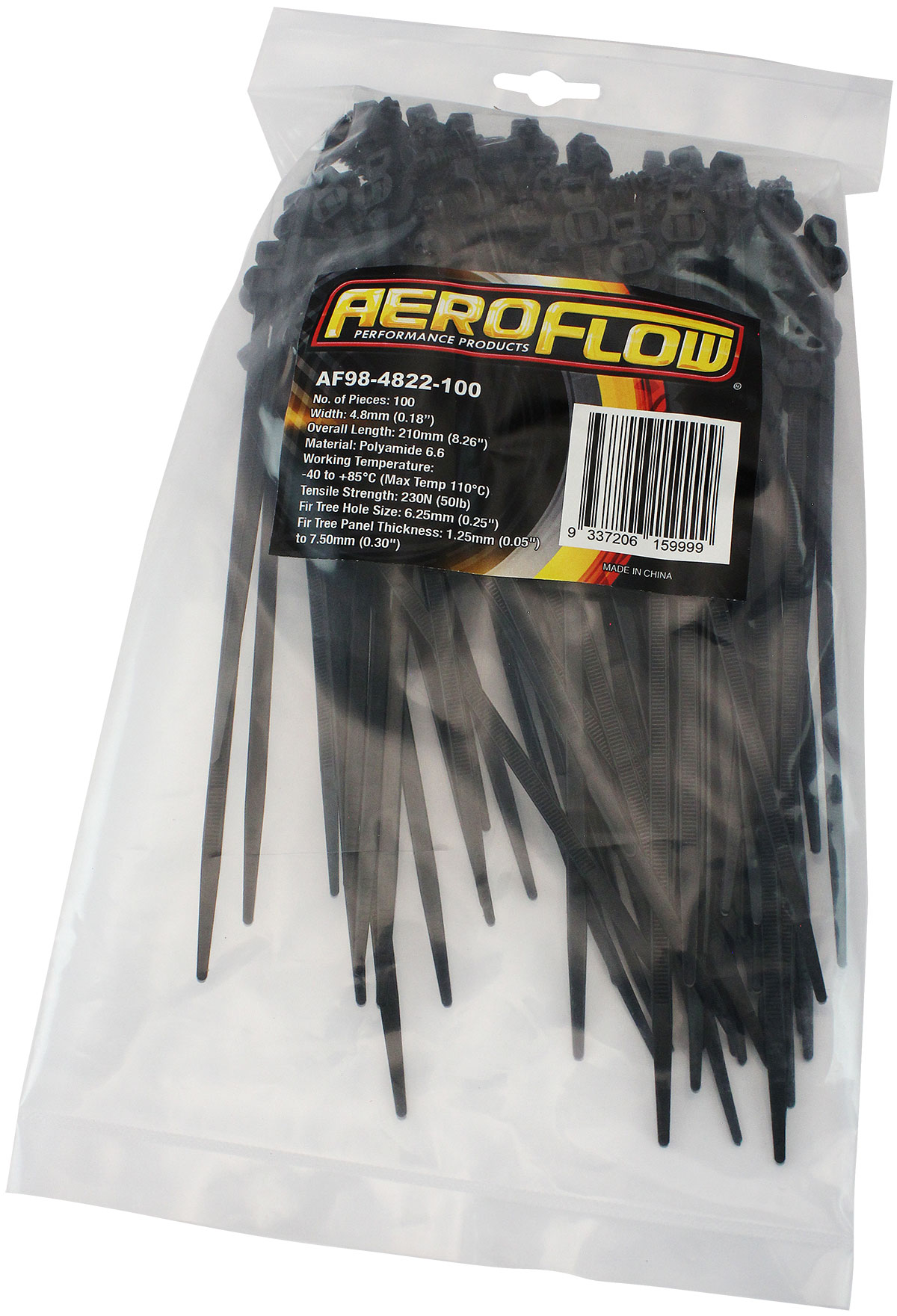 AEROFLOW FIR TREE CABLE TIE 4.8x210mm FIXED 25 PACK BLACK ZIP TIES - Image 3