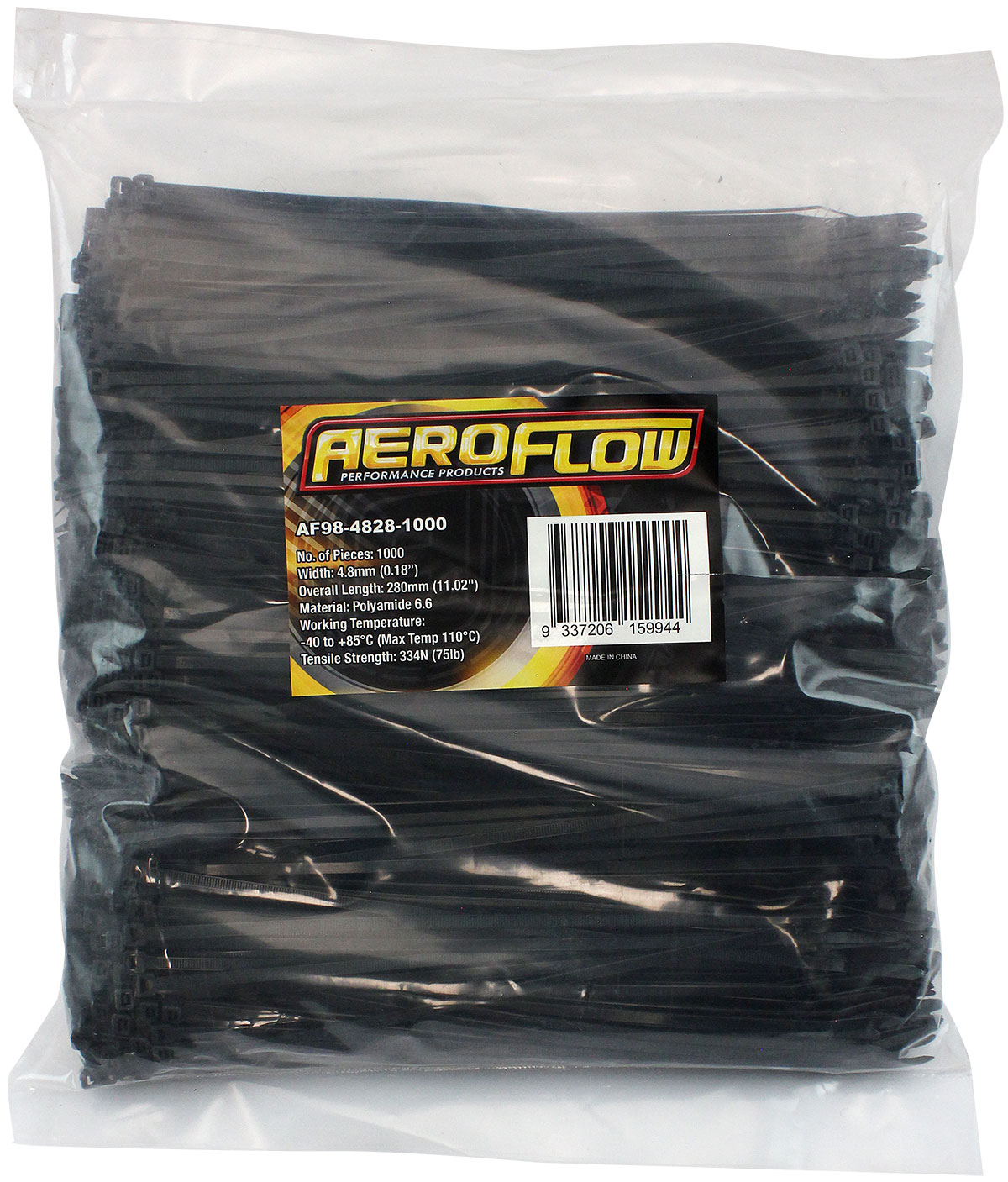 AEROFLOW HEAVY DUTY CABLE TIE 4.8x280mm100 PACK BLACK ZIP TIES PA66 - Image 3