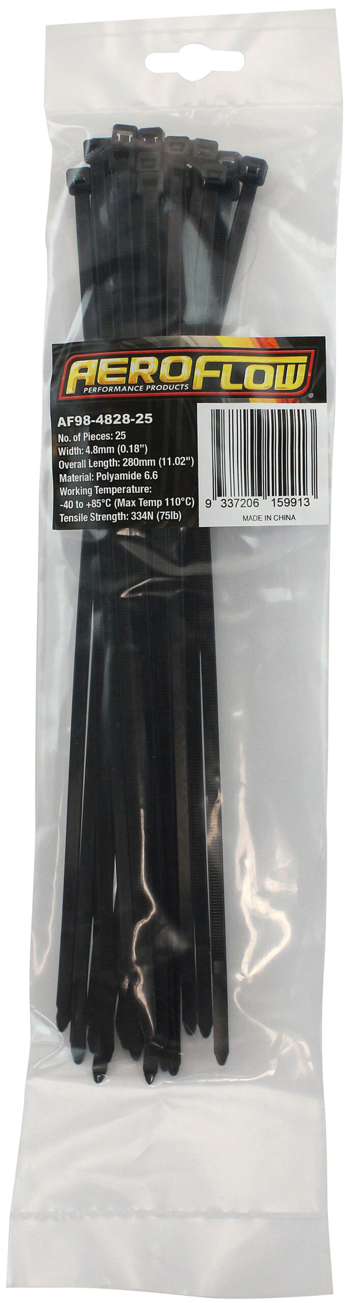 AEROFLOW HEAVY DUTY CABLE TIE 4.8x280mm1000 PACK BLACK ZIP TIES PA66 - Image 3