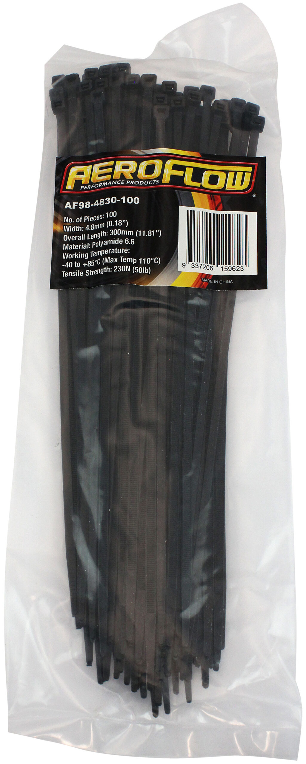 AEROFLOW HEAVY DUTY CABLE TIE 4.8x280mm25 PACK BLACK ZIP TIES PA66 - Image 2